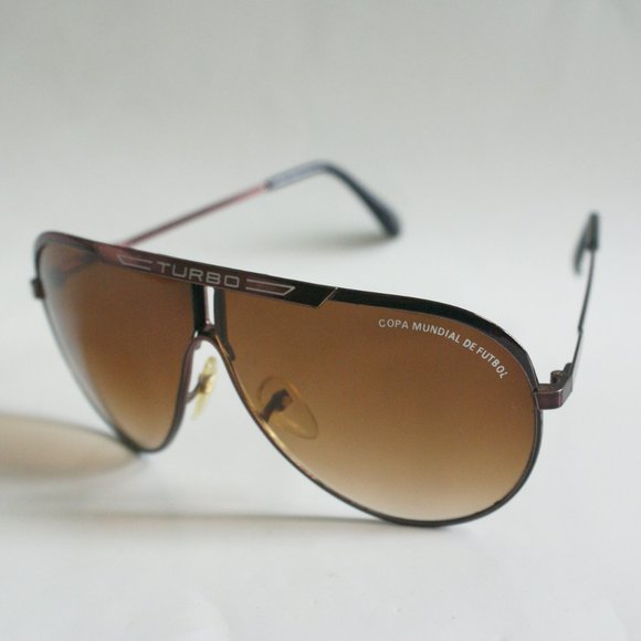 NWOT TruVintage w/"Turbo" logo Classic Sports Aviator Sunglasses w/ amber lens - Picture 2 of 4
